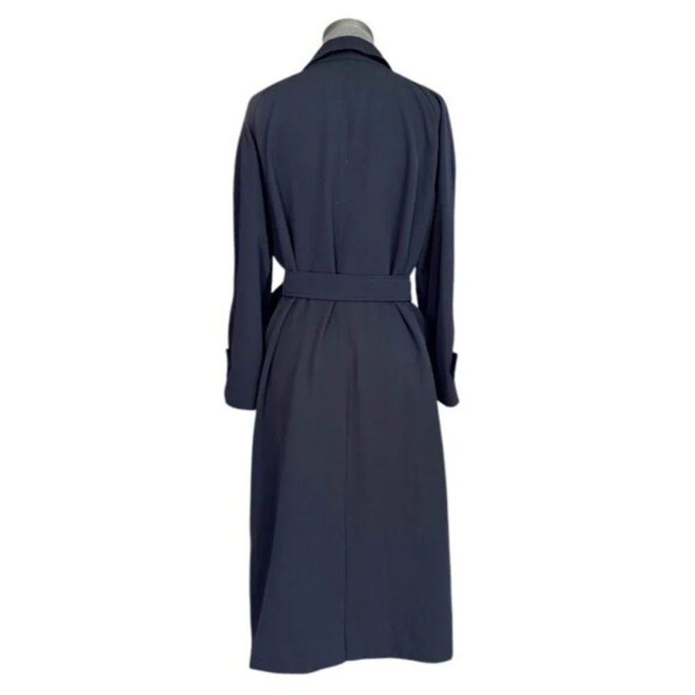 Authentic Burberry 100% Wool Navy Blue Midi Trench Coat Women's 10 Waterproof - Picture 8 of 13